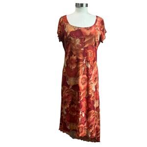 AGB Byer California Y2K Floral Orange Mesh Scoop Neck High Low Dress Size 12